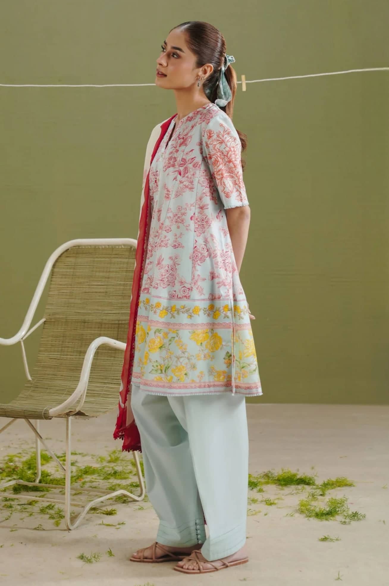 Zara Shahjahan 26 Drop 1/Elvo 4B/Ice Blue/Chiffon Dupatta