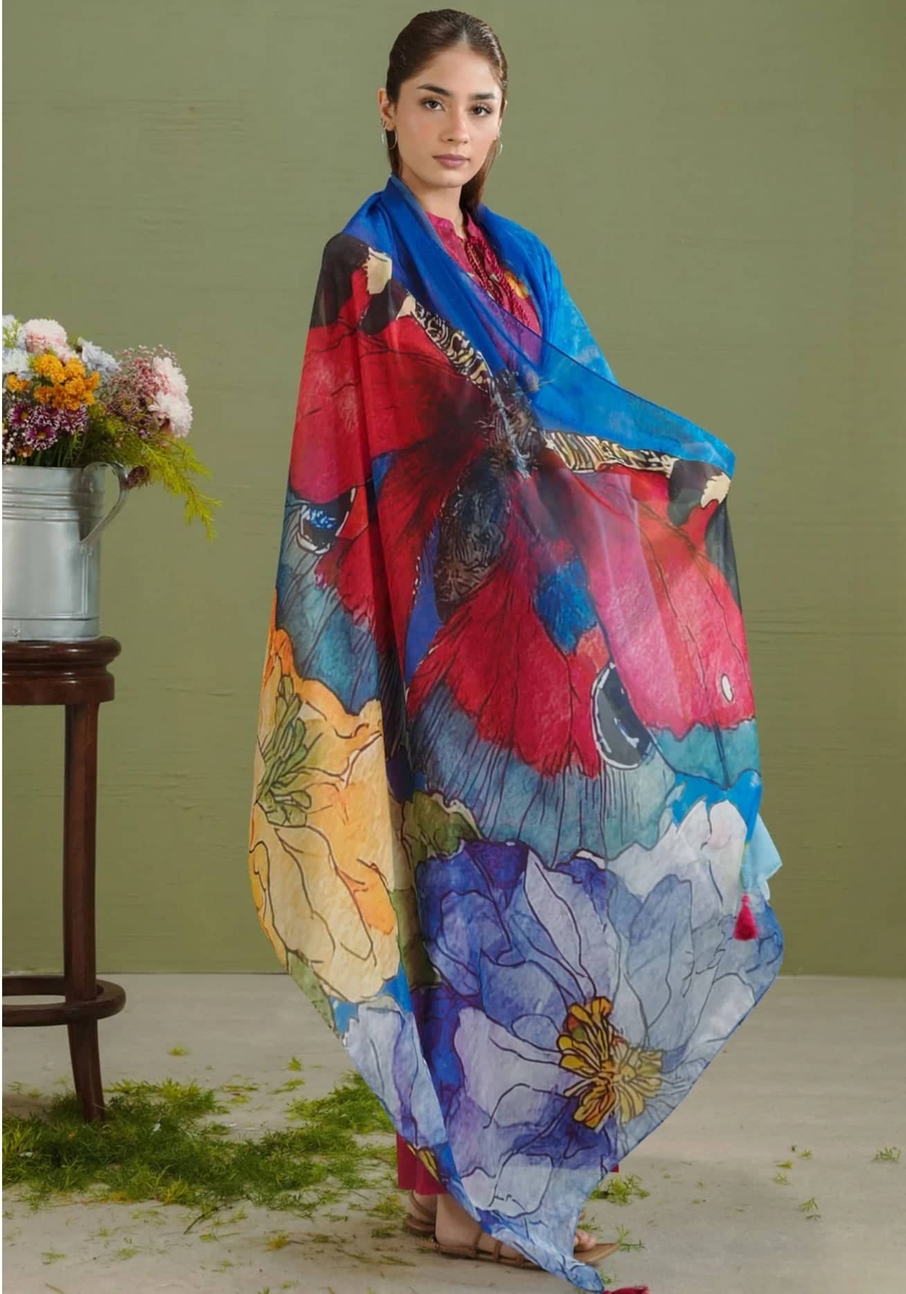 Restocked/Zara Shahjahan 26 Drop 1/Cherry Red-Cobalt Blue/Gece 5A/Silk Dupatta