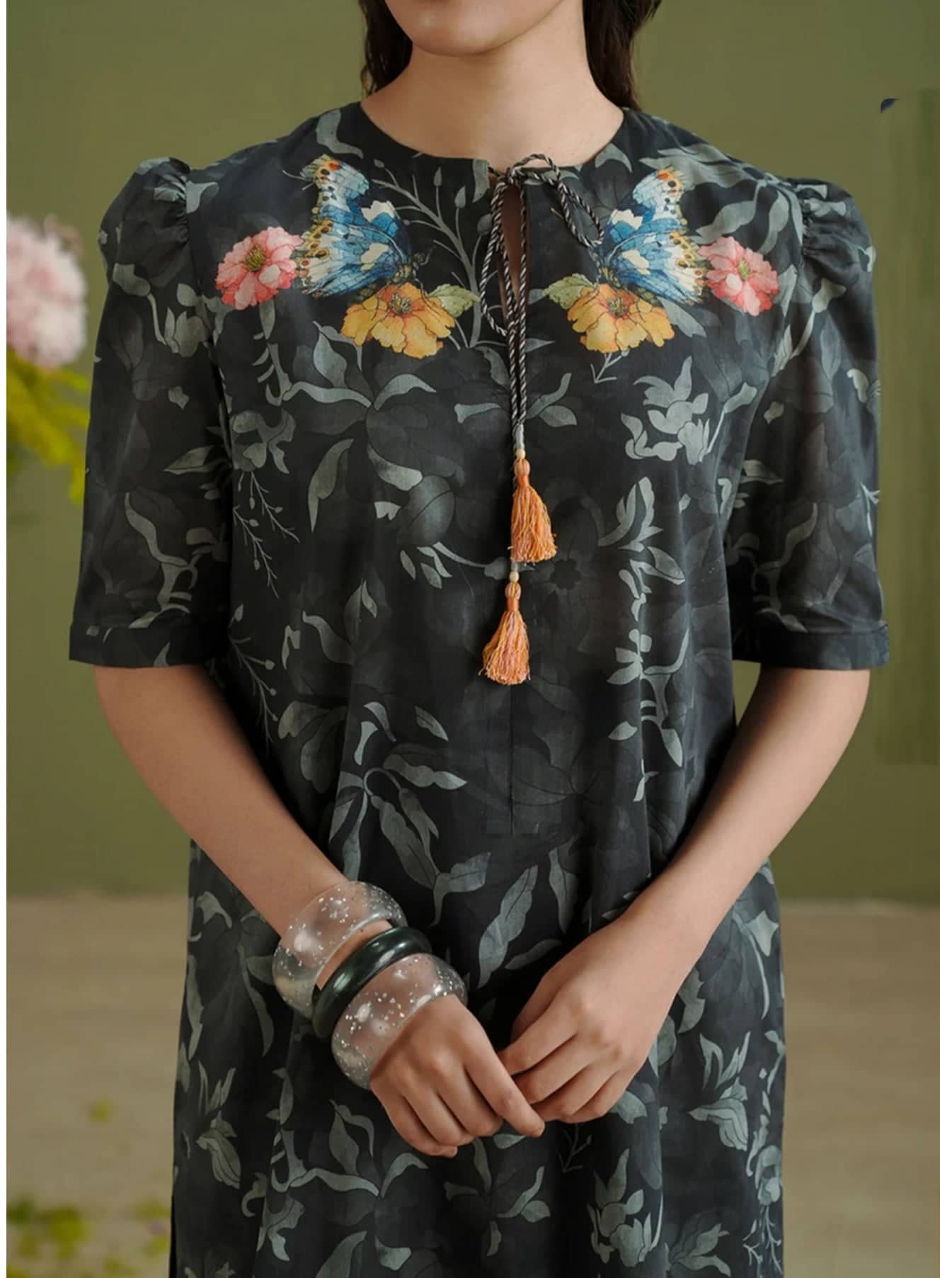 Zara Shahjahan 26 Drop 1/Gece 5B/Charcoal-Powder Pink/Silk Dupatta