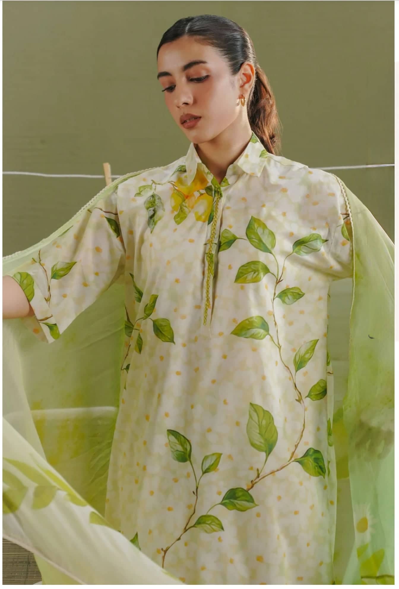 Zara Shahjahan 26 Drop 1/Kael 7A/Lime-Green/Chiffon Dupatta