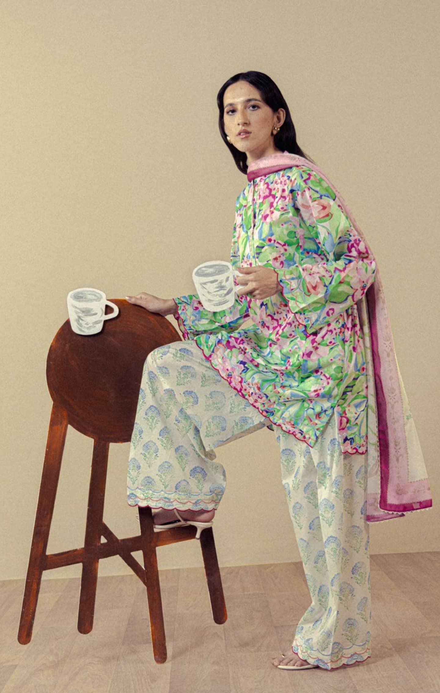 Zara Shahjahan Coco Prints Drop 3/Elaris 6A/Silk Dupatta