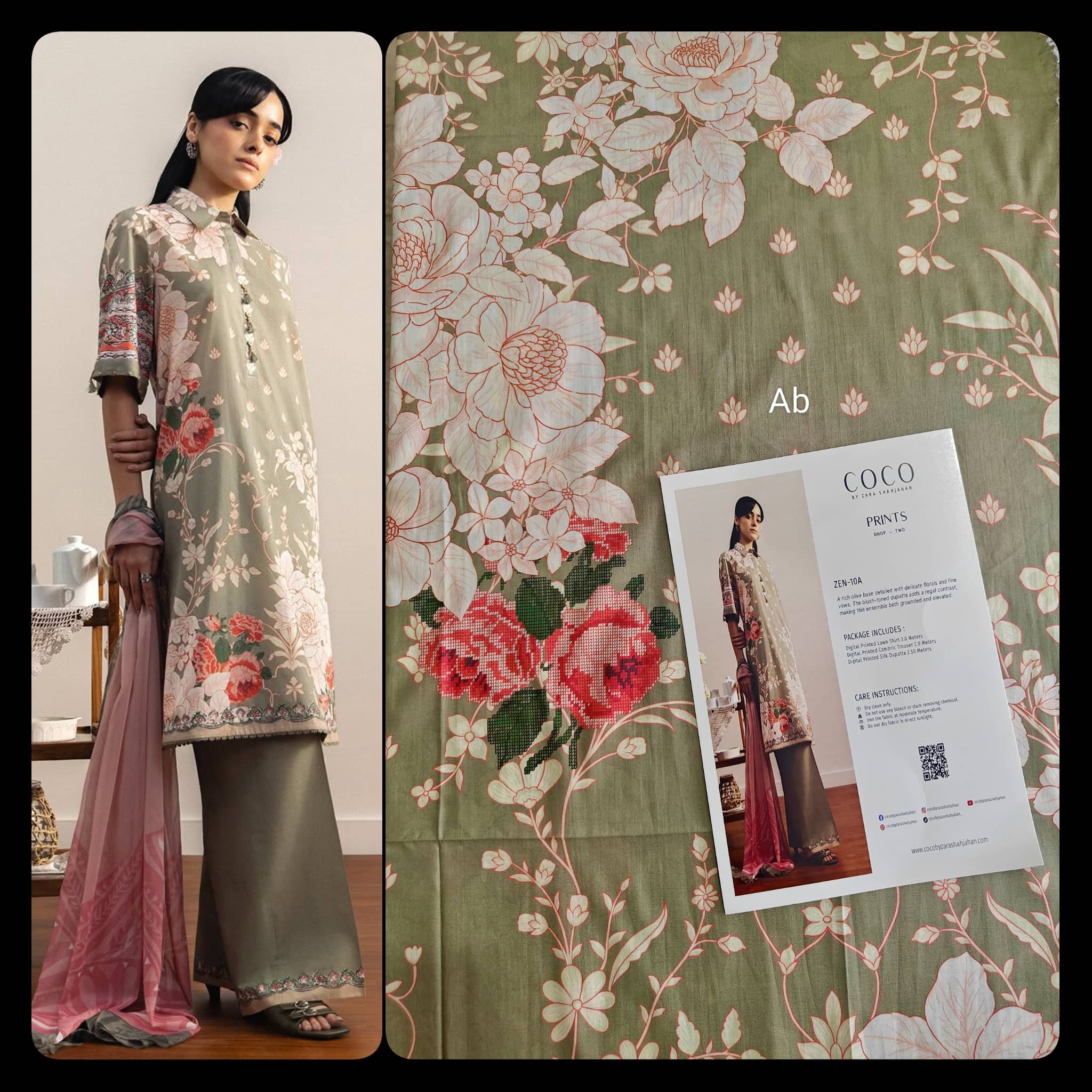 Sale‼️Open Pic/Zara Shahjahan Coco Prints 26 Drop 2/Zen/10A/Silk Dupatta