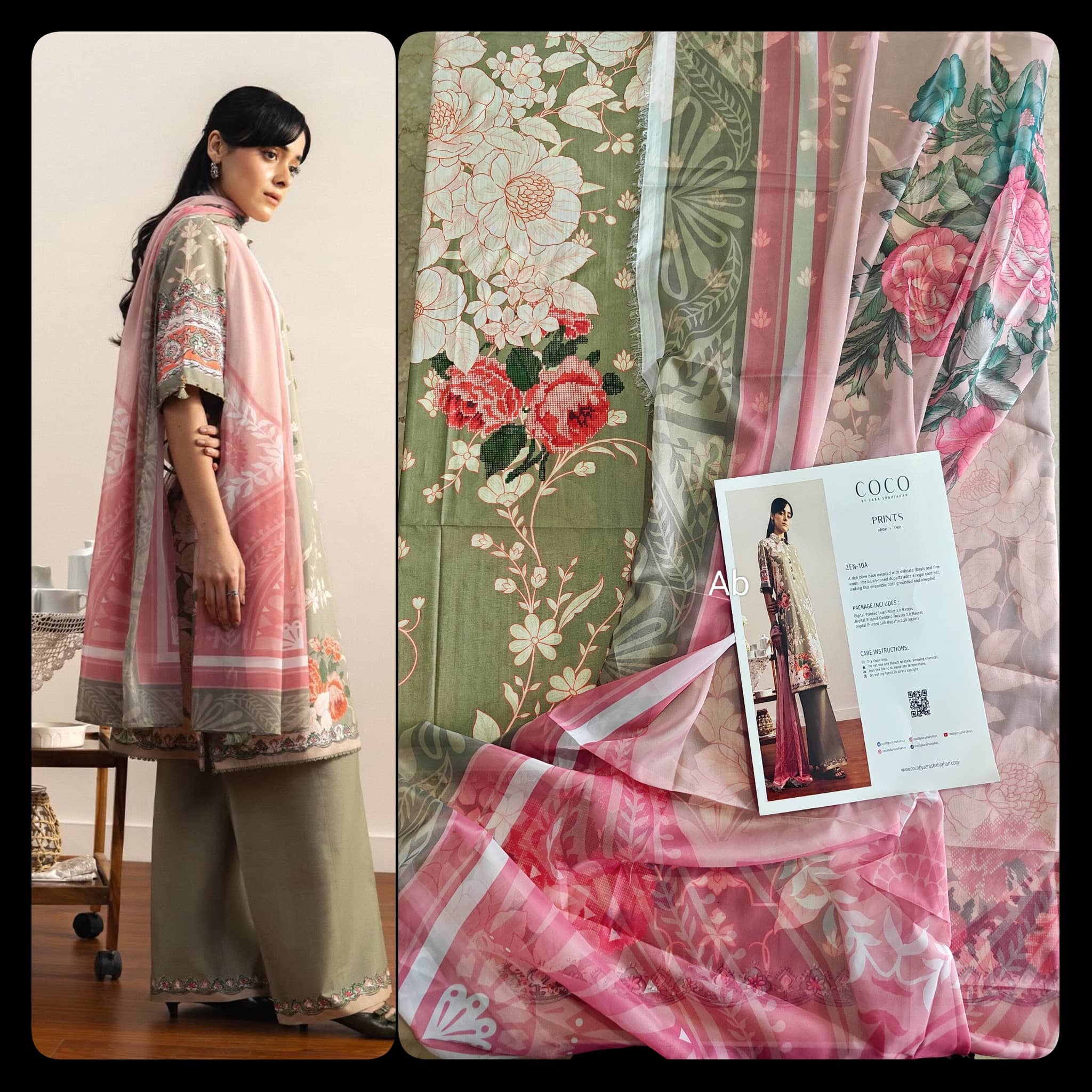 Sale‼️Open Pic/Zara Shahjahan Coco Prints 26 Drop 2/Zen/10A/Silk Dupatta