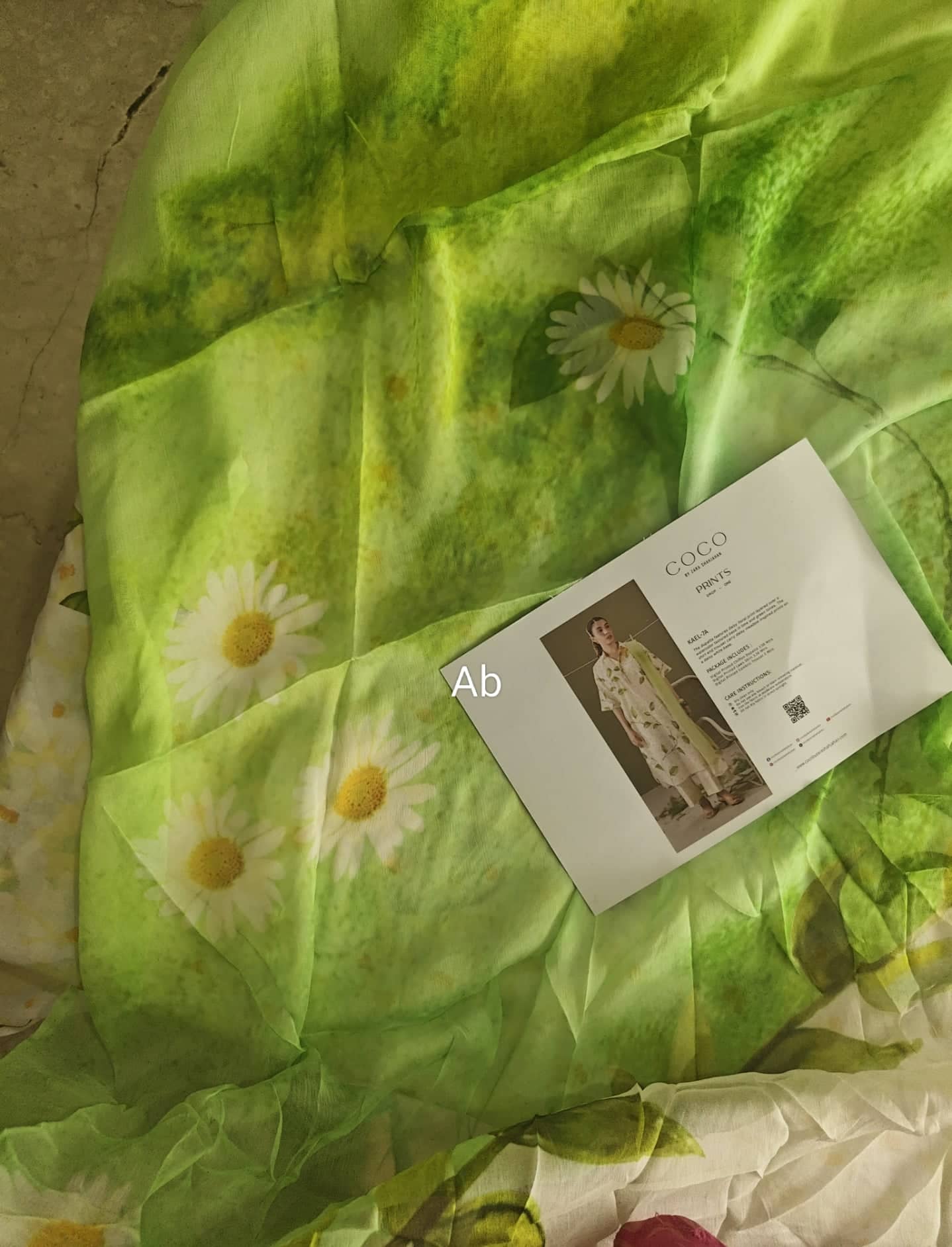 Sale‼️Open Pic/Zara Shahjahan Coco Prints/Kael 7A/Lime-Green/Chiffon Dupatta