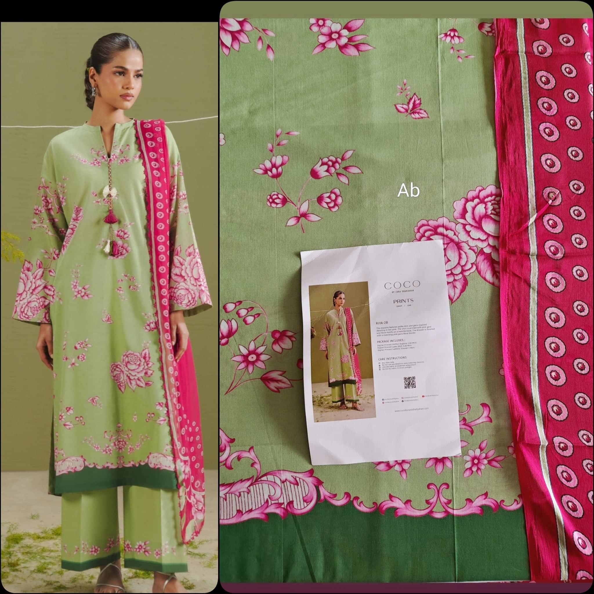 Sale‼️Open Pic/Zara Shahjahan 26 Drop 1/Riya 2B/Matcha/Chiffon Dupatta