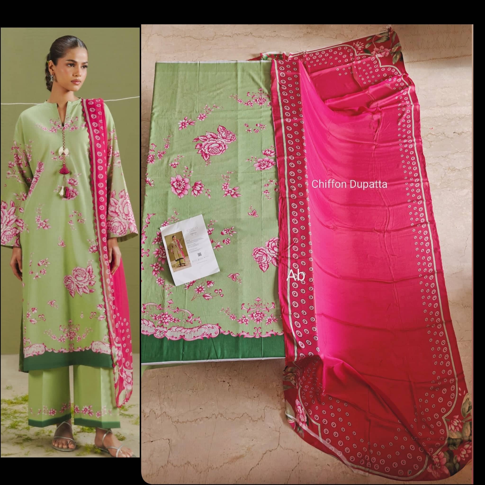 Sale‼️Open Pic/Zara Shahjahan 26 Drop 1/Riya 2B/Matcha/Chiffon Dupatta