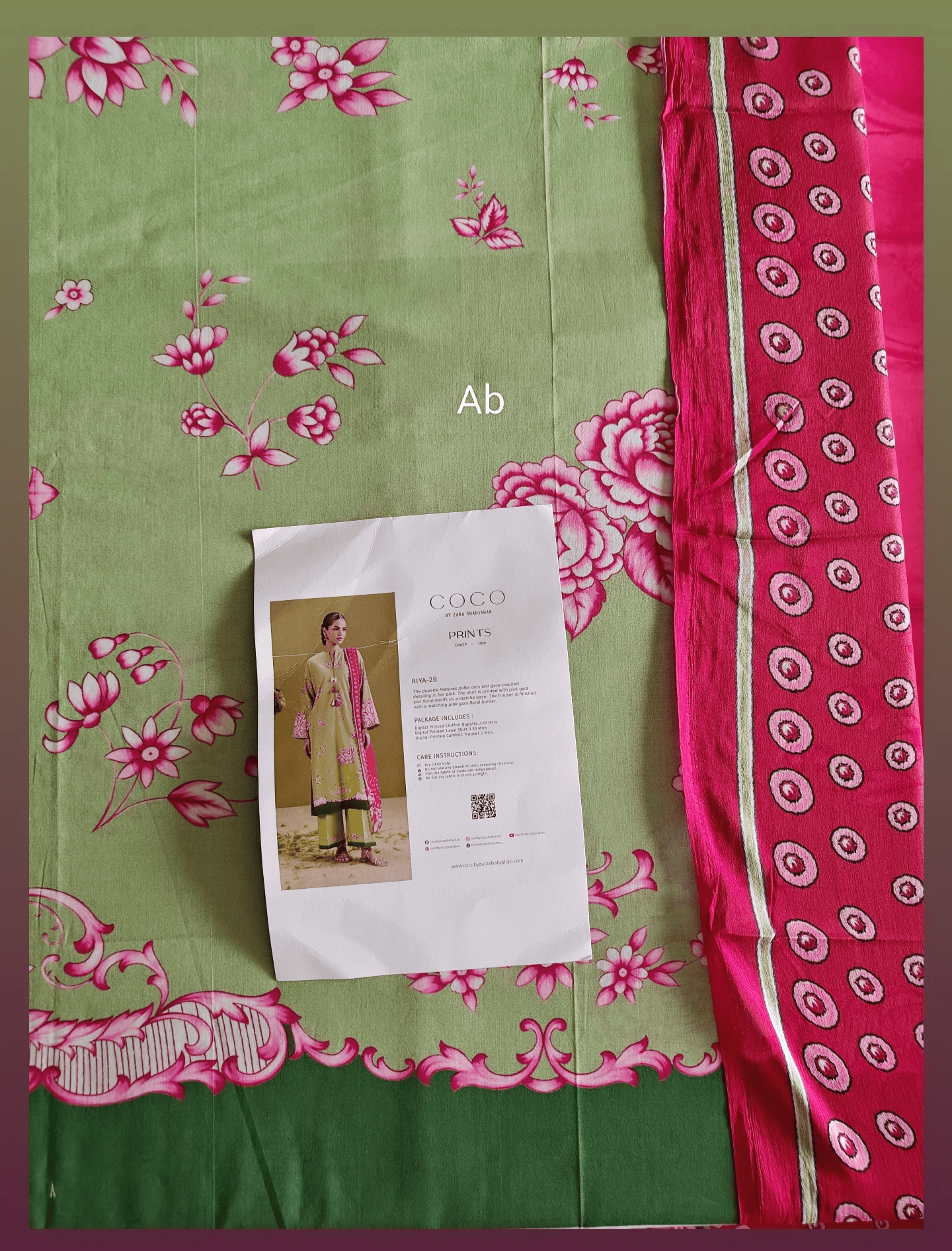 Sale‼️Open Pic/Zara Shahjahan 26 Drop 1/Riya 2B/Matcha/Chiffon Dupatta