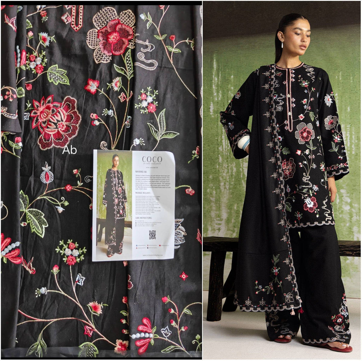 Open Pic/Hot🔥Seller/Zara Shahjahan Coco Winter 26/Embroideried/Nairang 8A/Black/Botanical Details