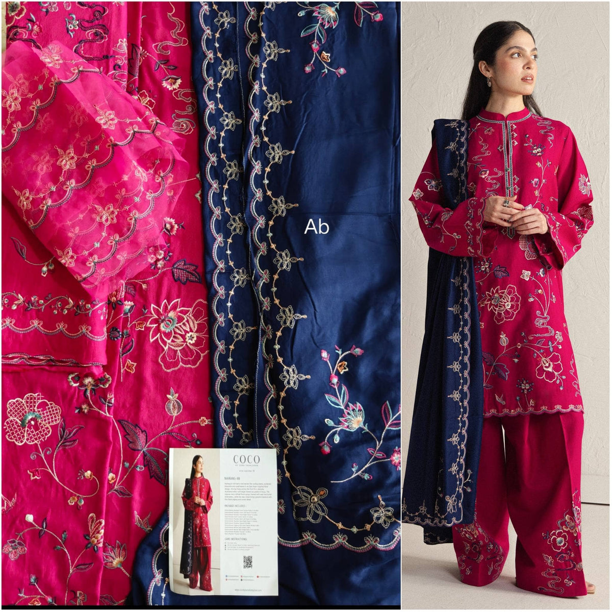 Open Pic/Hot🔥Seller/Zara Shahjahan Coco Winter 26/Embroideried/Nairang 8B/Rich Berry Red 2