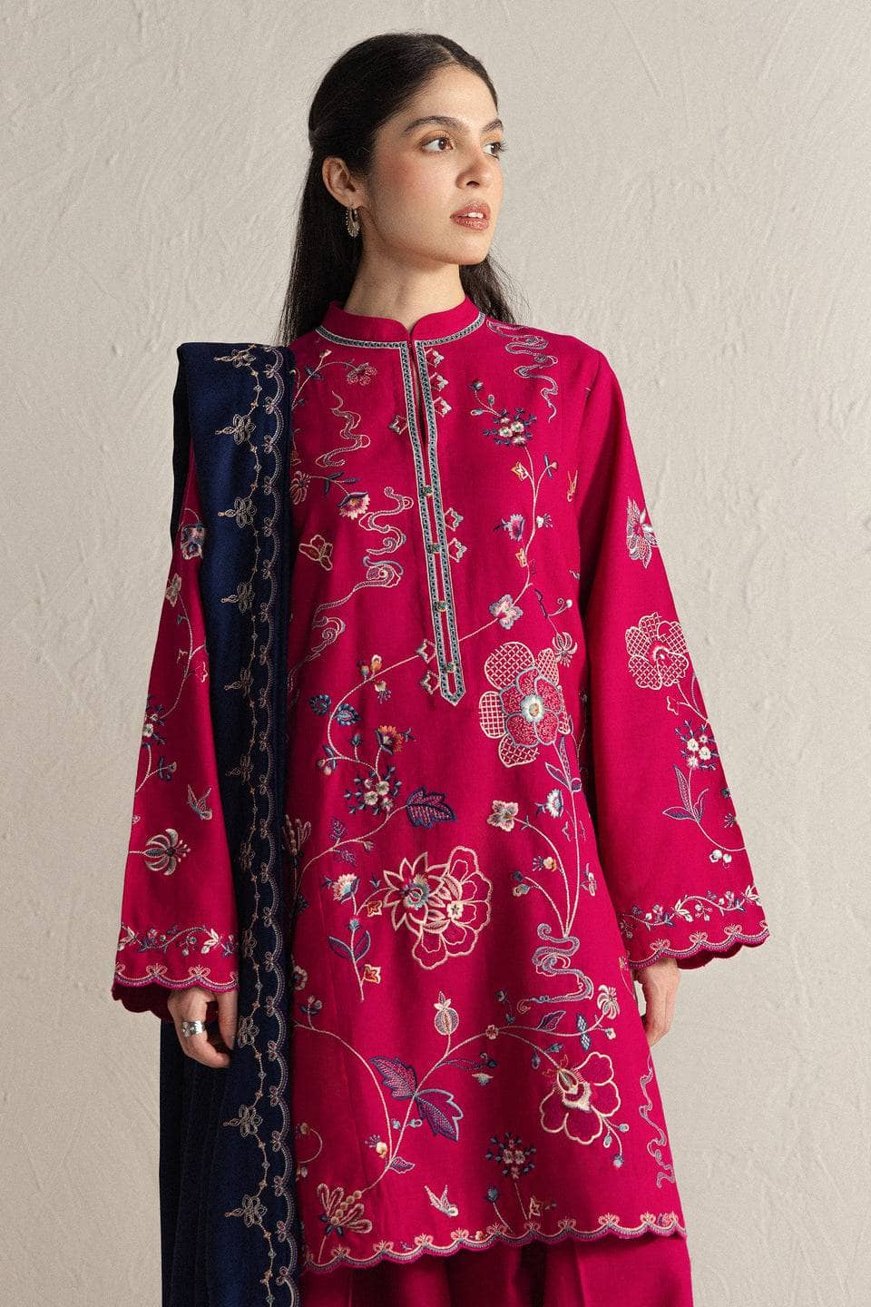 Hot🔥Seller/Zara Shahjahan Coco Winter 26/Embroideried/Nairang 8B/Rich Berry Red