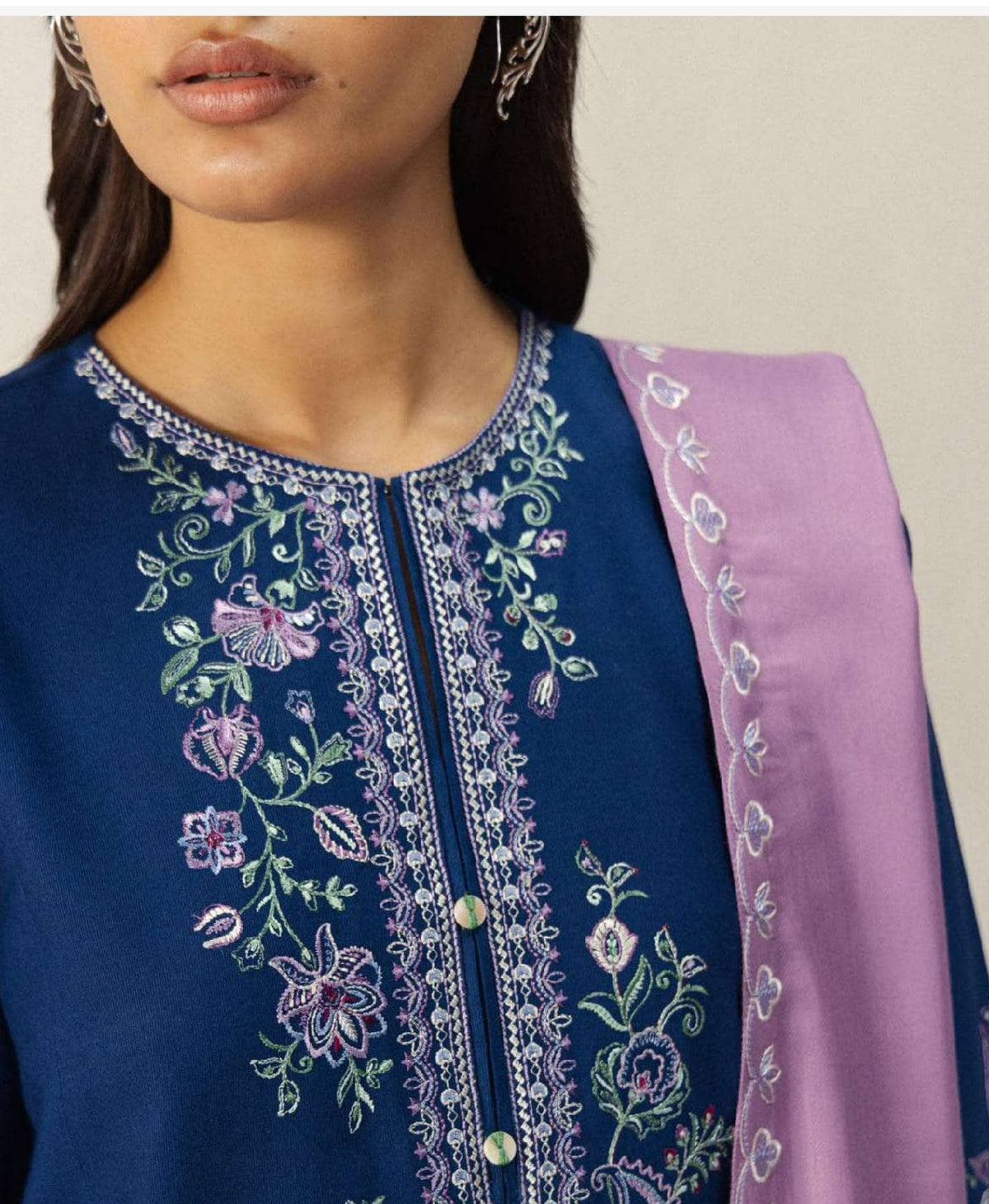 Zara Shahjahan Coco Winter 26/Embroideried/Neelam 4A/Deep Navy/Suzani Inspired Florals