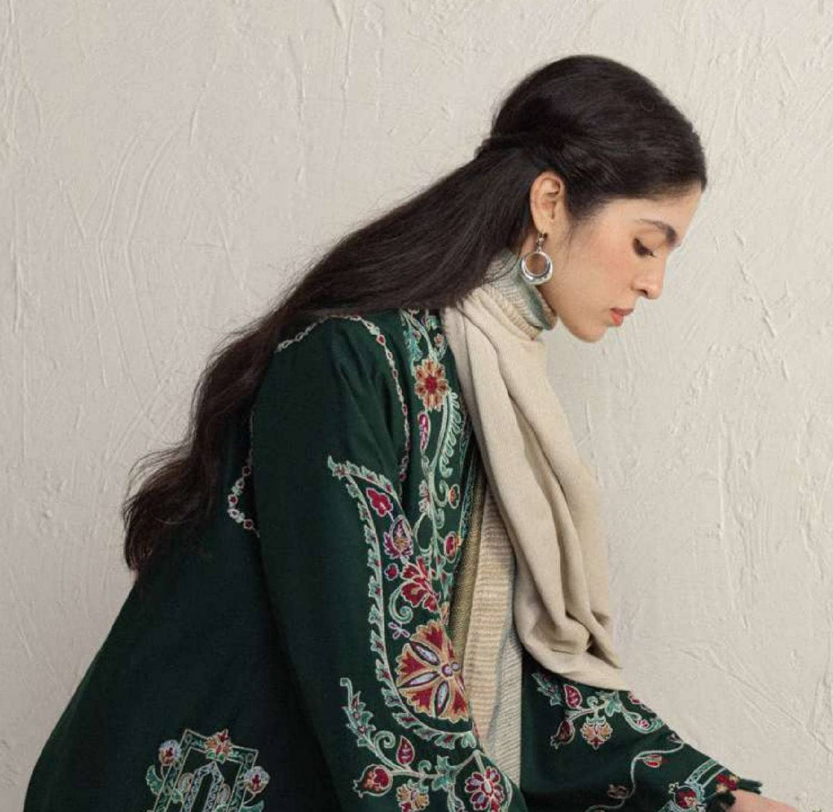 Zara Shahjahan Coco Winter 26/Embroideried/Ochre 2B/Emerald Green/Suzani Inspired Ornamental Forms