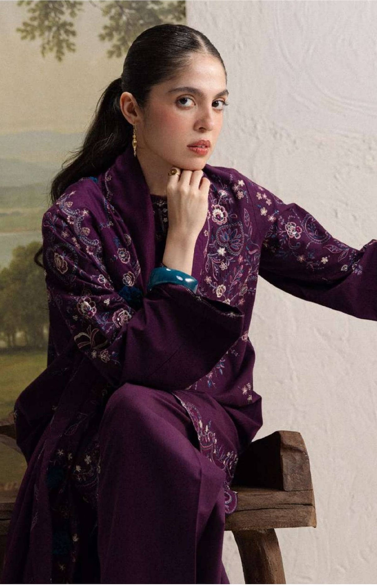 Zara Shahjahan Coco Winter 26/Embroideried/Shab 5B/Rich Plum/Paisleys Flowers &Medallions