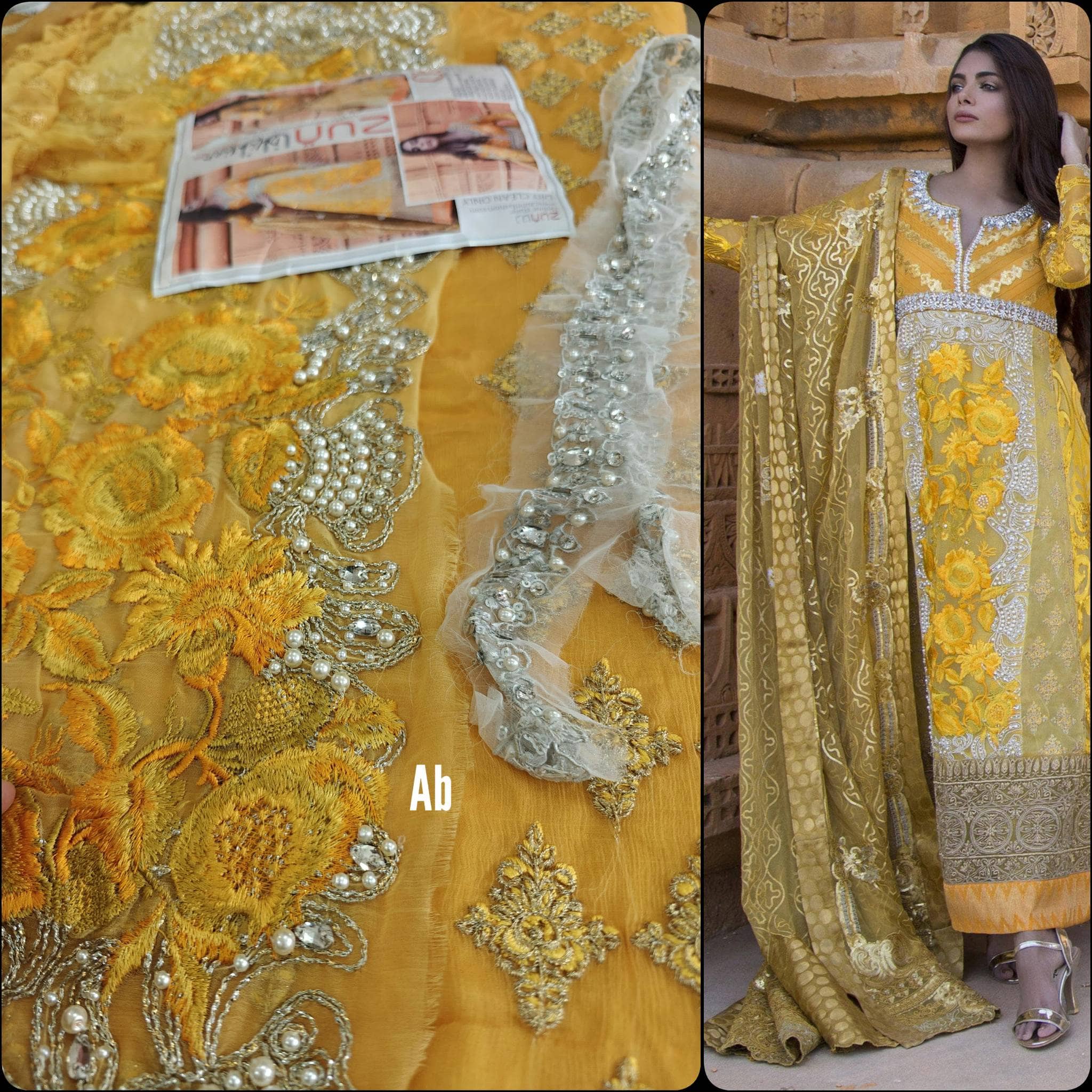Sale‼️Haldi Look✅Open Pic/Zunuj Luxury Chiffon/Umber/Copper Gold and Yellow