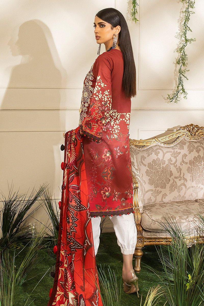 Hemline by Mushq/Luxury Lawn/DANCING SCARLET (HLS-07A) - AWWALBOUTIQUE