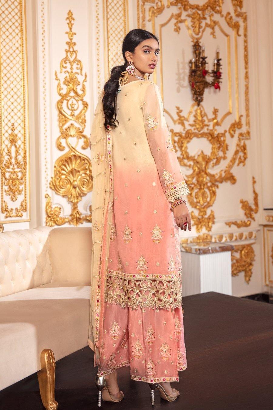 Emaan Adeel Belle Robe Chiffon/BR-08 CORAL CHROMA - AWWALBOUTIQUE