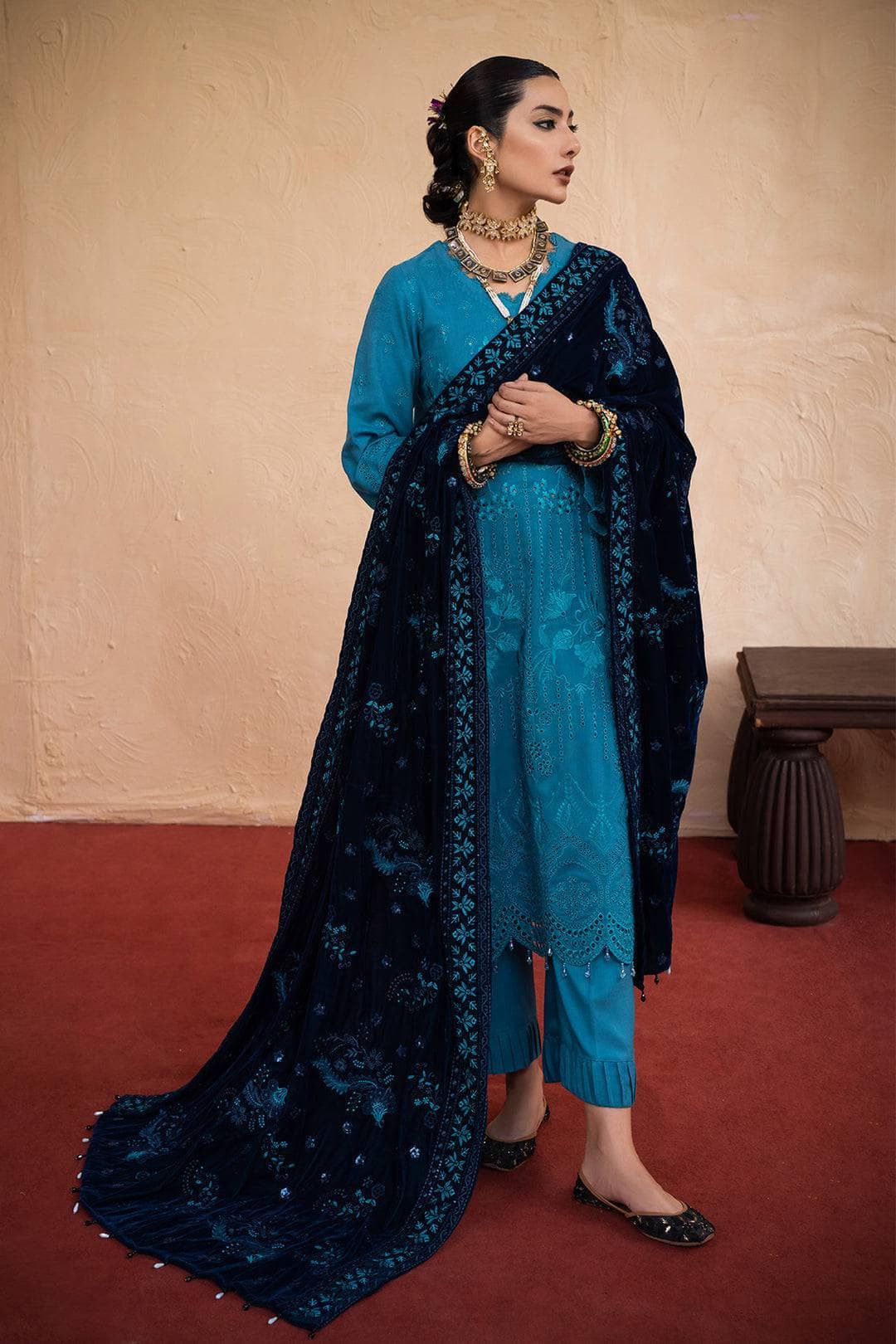 img_leather_peach_embroidered_shirt_velvet_shawl_awwal_boutique