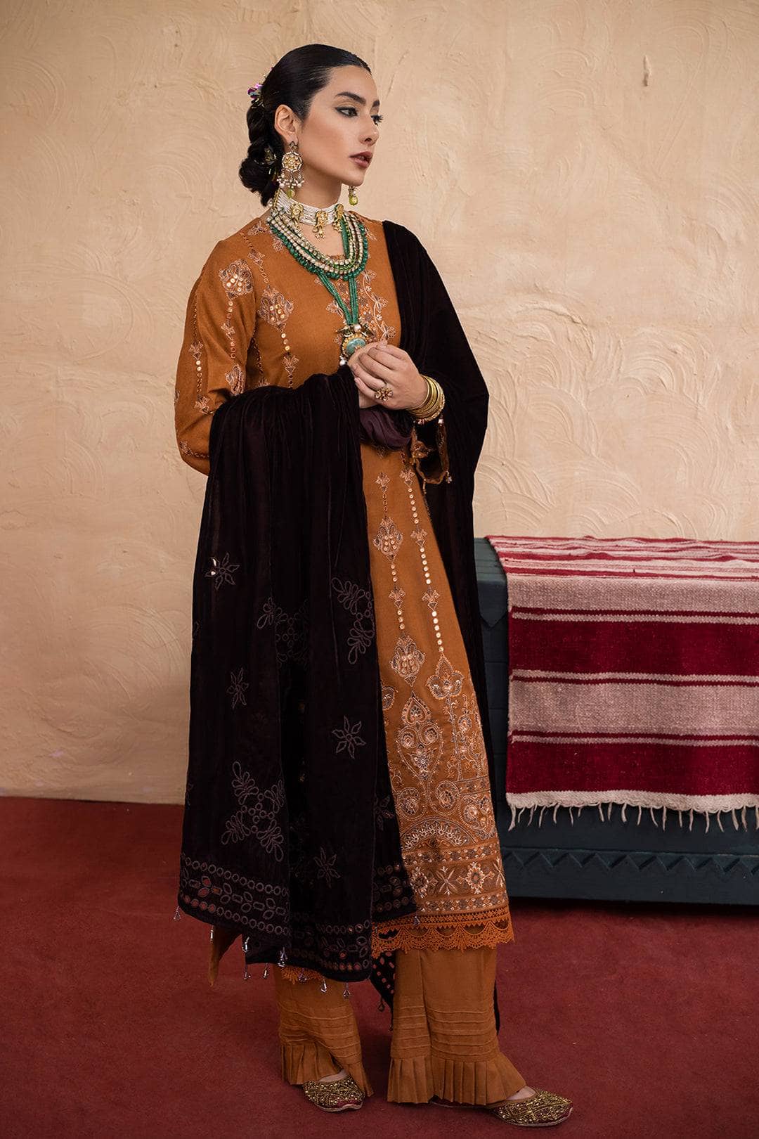 img_leather_peach_embroidered_shirt_velvet_shawl_awwal_boutique