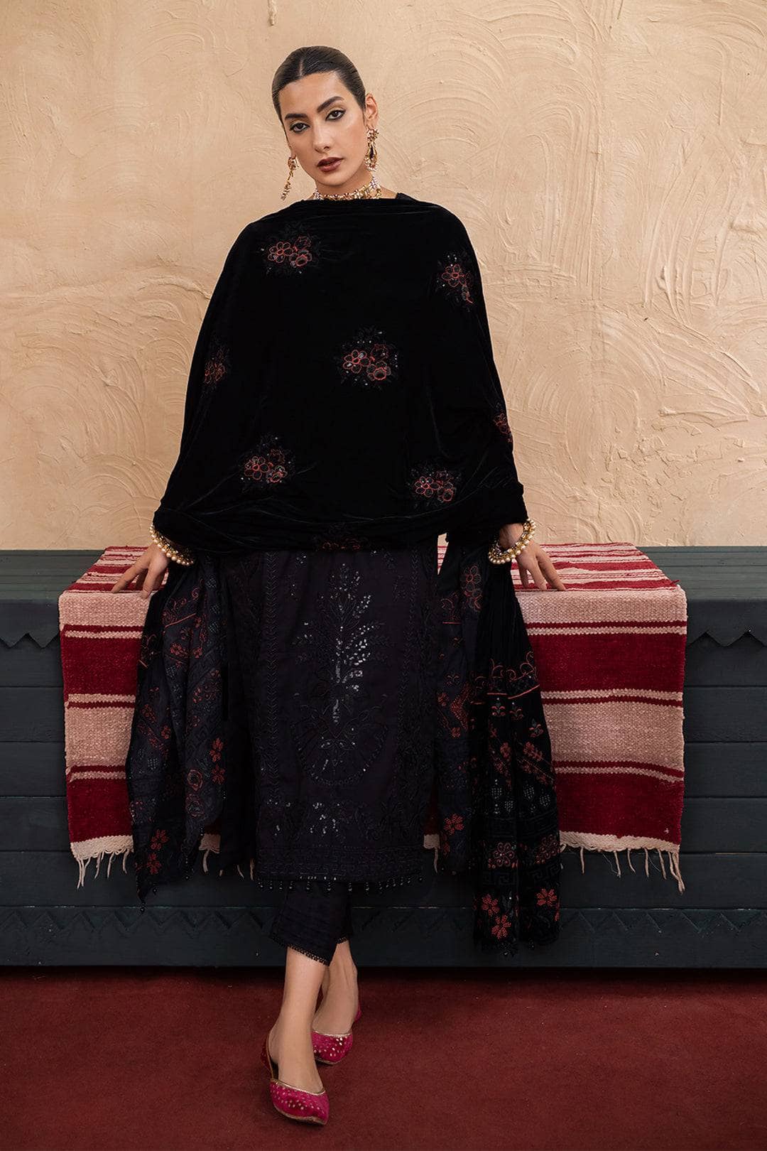 img_leather_peach_embroidered_shirt_velvet_shawl_awwal_boutique