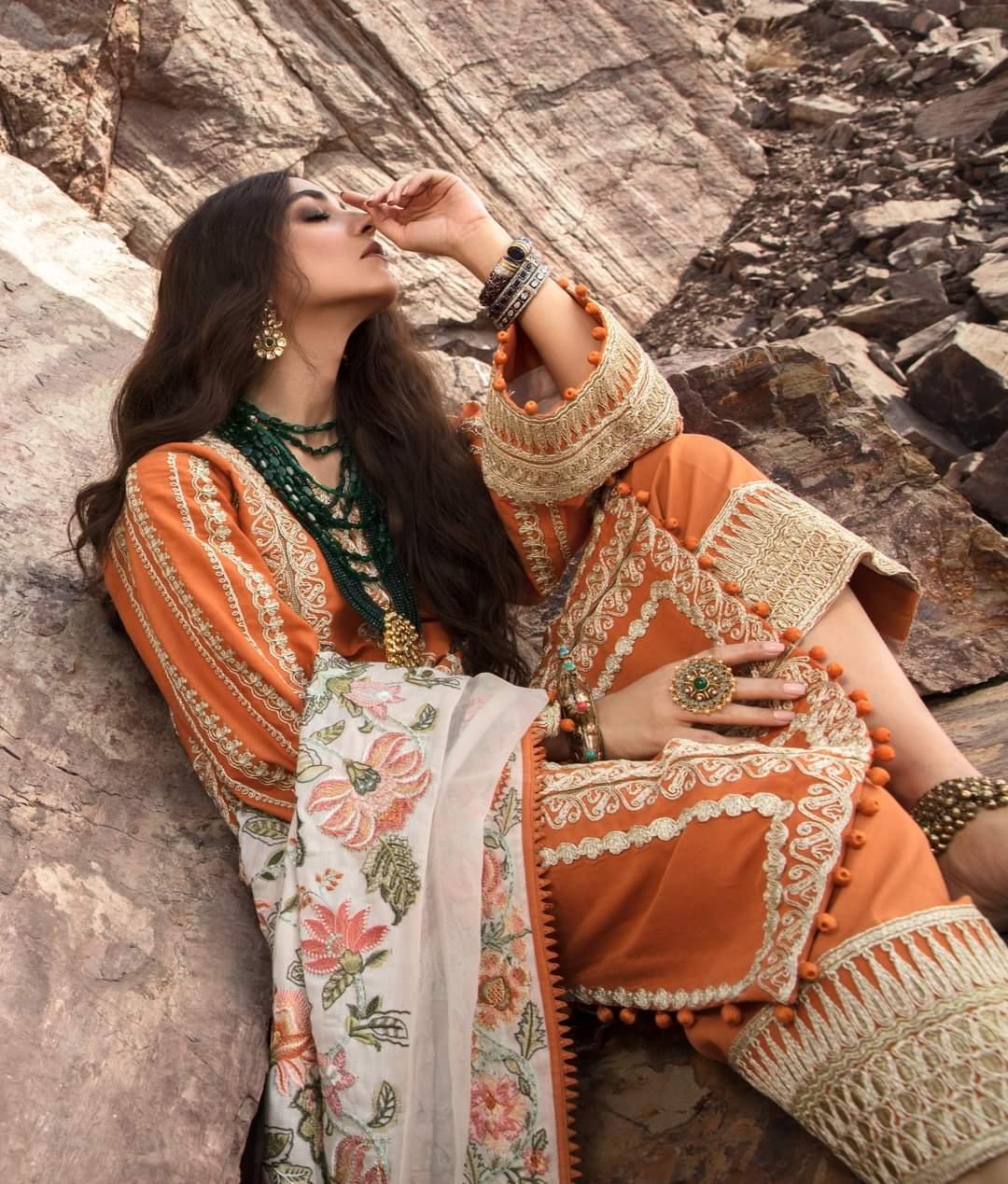 Restocked/Crimson Winter by Saira Shakira/MODERN MEMSAAB - Mandarin - AWWALBOUTIQUE