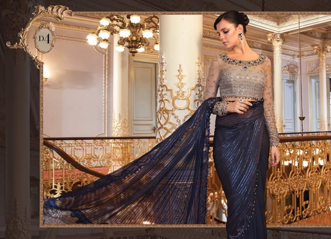 Restocked/Maria B Mbroidered Wedding Edition/Ink Blue and Coffee (BD-2004) - AWWALBOUTIQUE