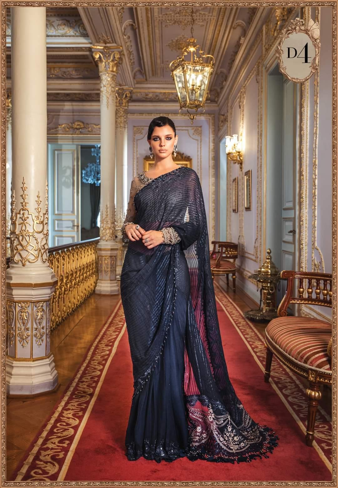 Restocked/Maria B Mbroidered Wedding Edition/Ink Blue and Coffee (BD-2004) - AWWALBOUTIQUE