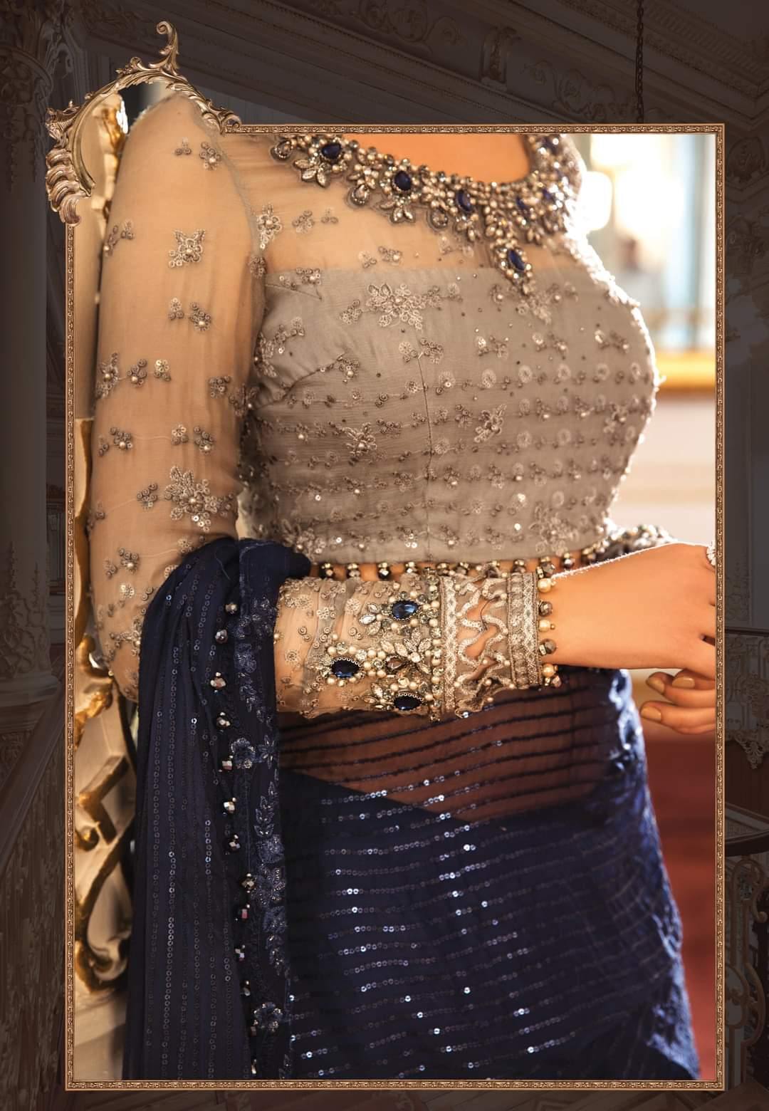 Restocked/Maria B Mbroidered Wedding Edition/Ink Blue and Coffee (BD-2004) - AWWALBOUTIQUE