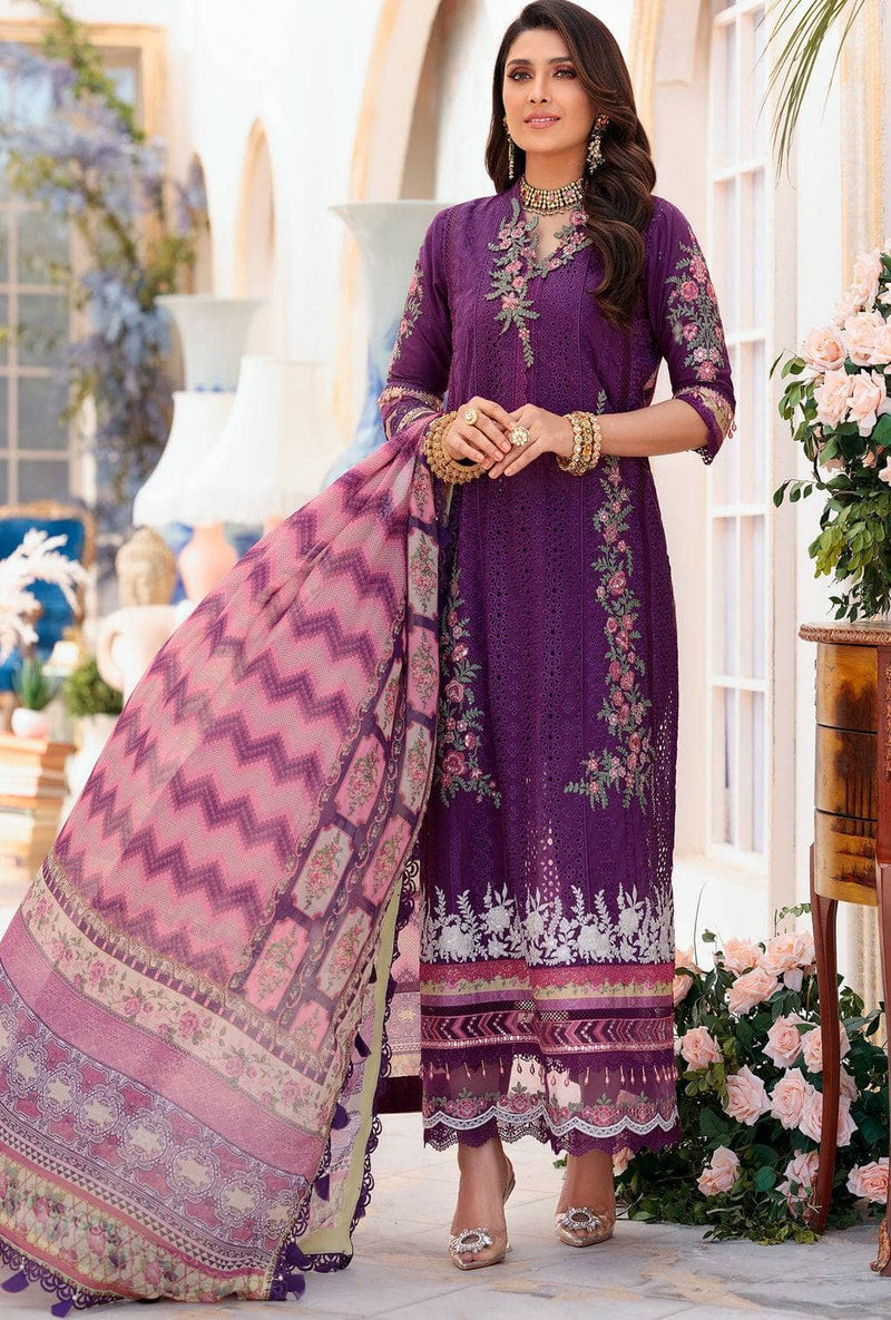 Front:Dyed Embroidered Lawn Back:Dyed Lawn Sleeves: Dyed Embroidered Lawn Pants: Dyed cambric Dupatta: Emboridered Net Embroideries: 1) Neckline for Front 2) Neckline for back 3) Border for Front 4) Ghera Border for Front 5) Patches for Front (2) 6) Sleeve Border 7) Patches for Sleeves (2)