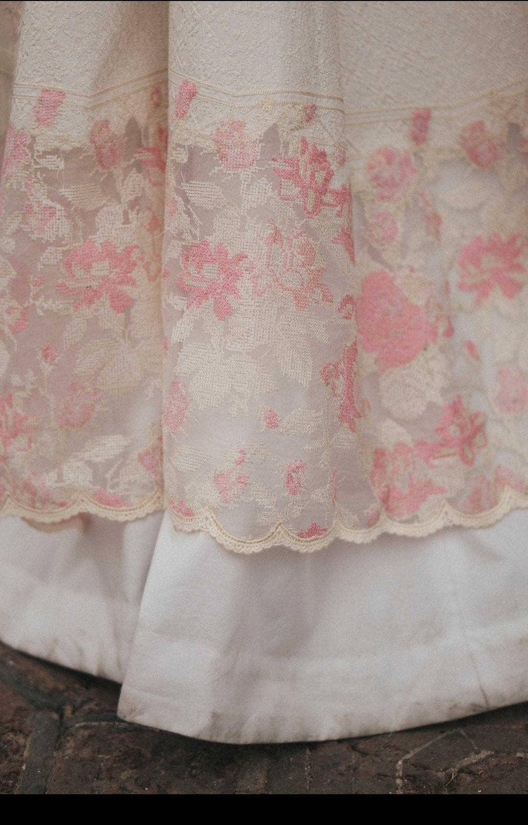 Fully embroidered shirt front with paste printed back and sleeves Embroidered border patch Laser cut embroidered organza dupatta Dyed cambric trouser