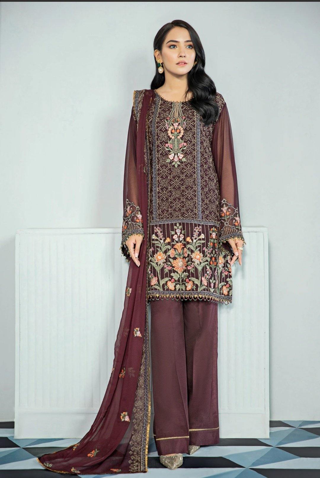 Alizeh Embroidered Chiffon/Vol 3/Jamun - AWWALBOUTIQUE