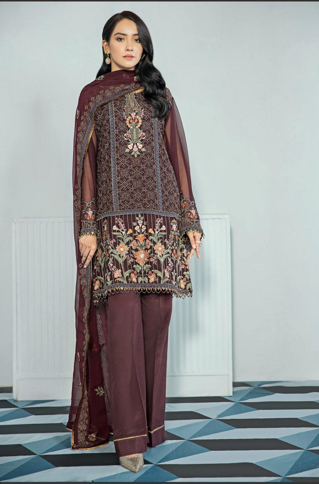 Alizeh Embroidered Chiffon/Vol 3/Jamun - AWWALBOUTIQUE