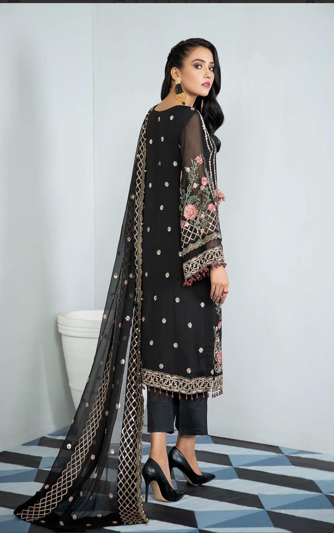 Alizeh Embroidered Chiffon/Vol 3/Black Palm - AWWALBOUTIQUE