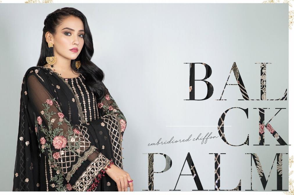 Alizeh Embroidered Chiffon/Vol 3/Black Palm - AWWALBOUTIQUE