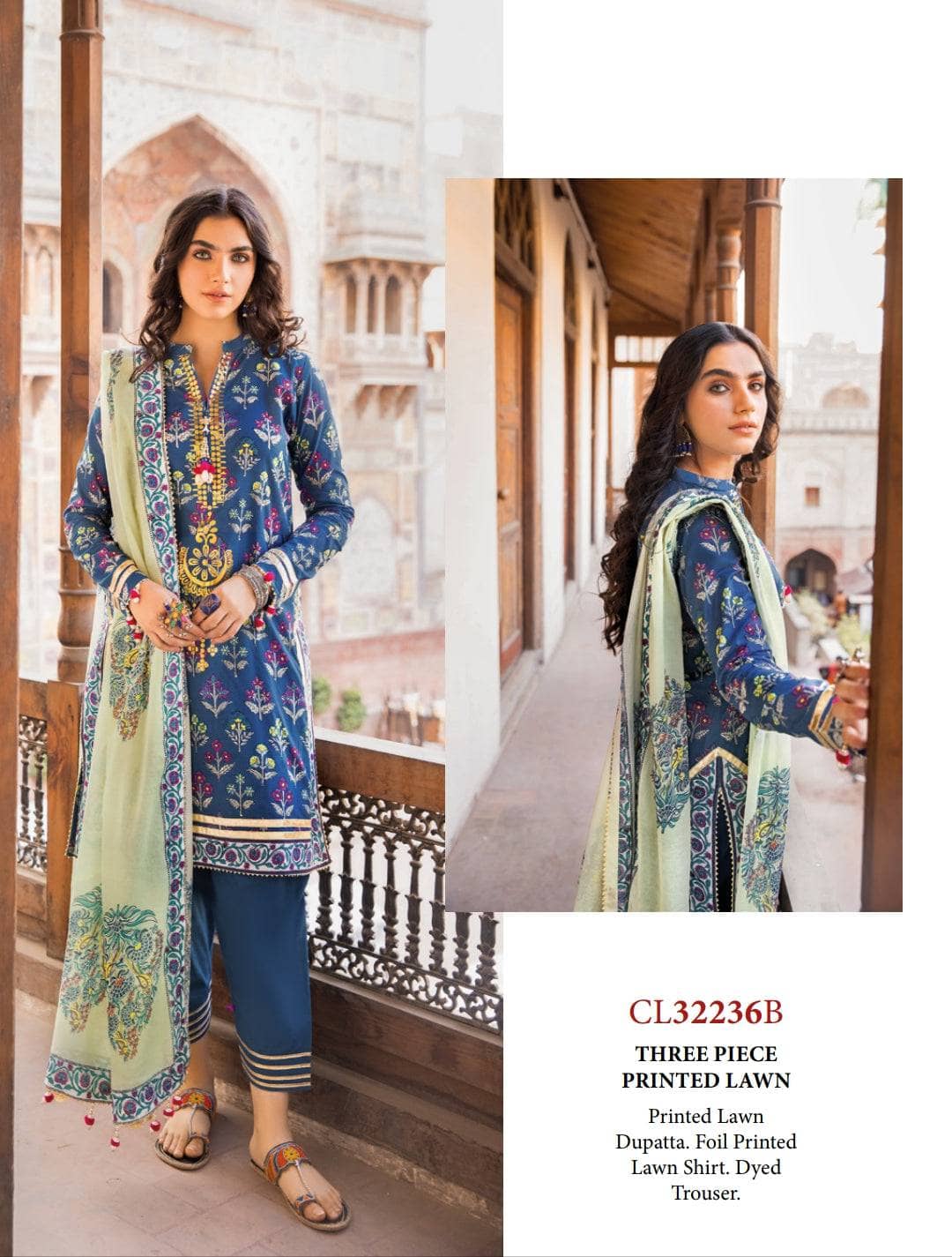 Gul Ahmed Vintage/3 Pc/CL 32236B/Shirt Bottom Dupatta