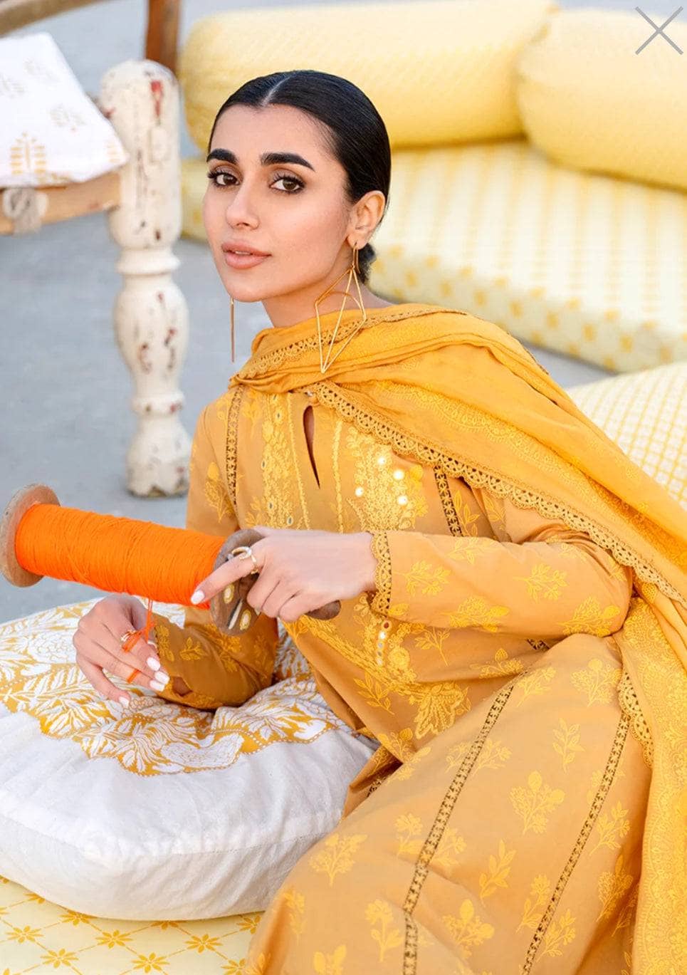 Cross Stitch Basant/Mustard Oriane/Silk Dupatta