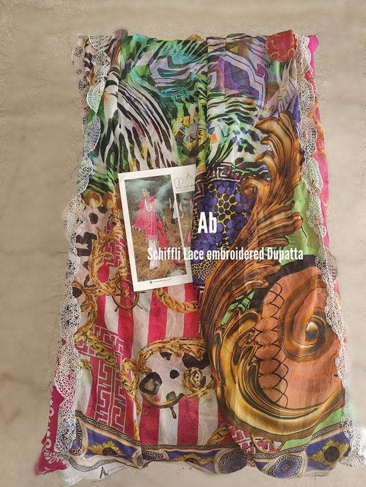 Open Pic/Adans Libas Khumaar/Red Ribbon/Schiffli Embroideried Dupatta