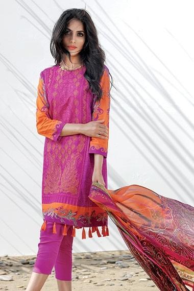 AlKaram Spring/Summer 2018 – 3 Piece Printed Embroidered – SS-10 Fuchsia
