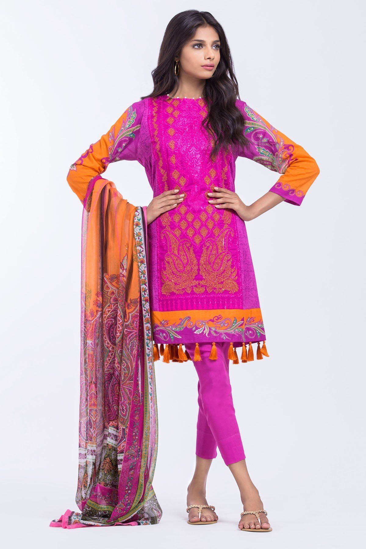 AlKaram Spring/Summer 2018 – 3 Piece Printed Embroidered – SS-10 Fuchsia