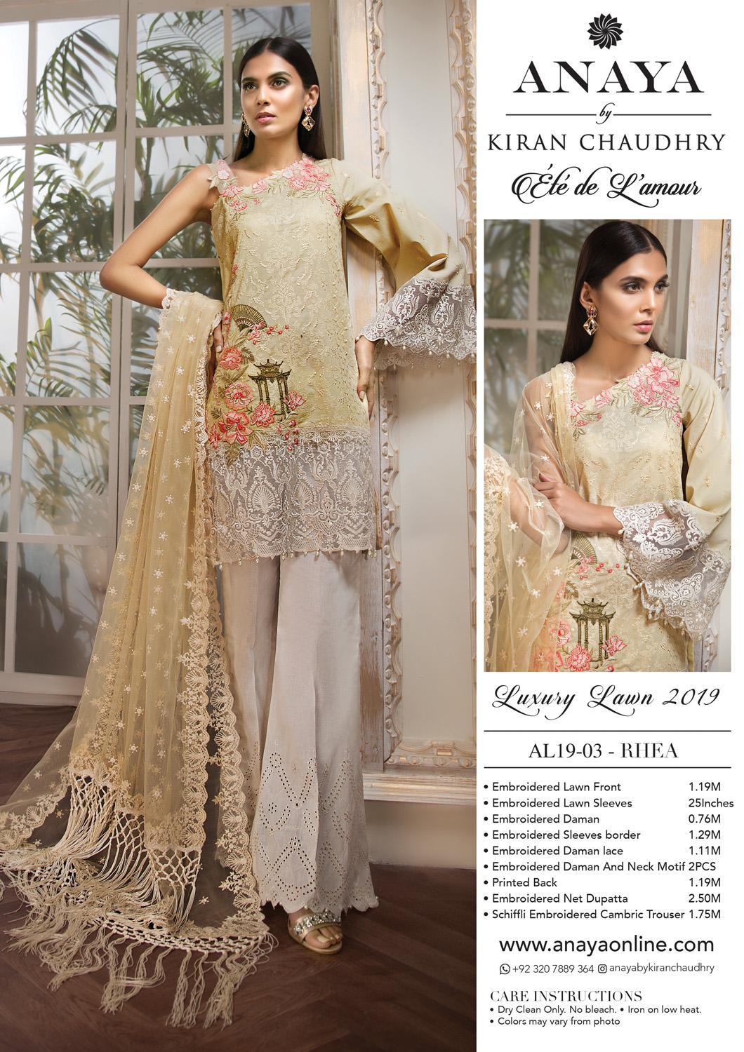 Anaya by Kiran Chaudhry – Ete de L’Amour Luxury Lawn Collection 2019 – 03-Rhea