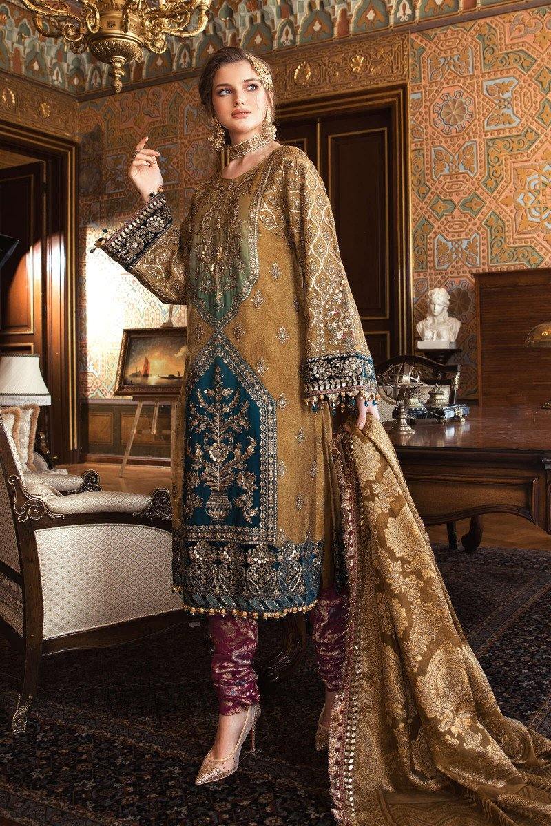 Restocked/Maria B Mbroidered Wedding Edition/Mustard (BD-2001) - AWWALBOUTIQUE