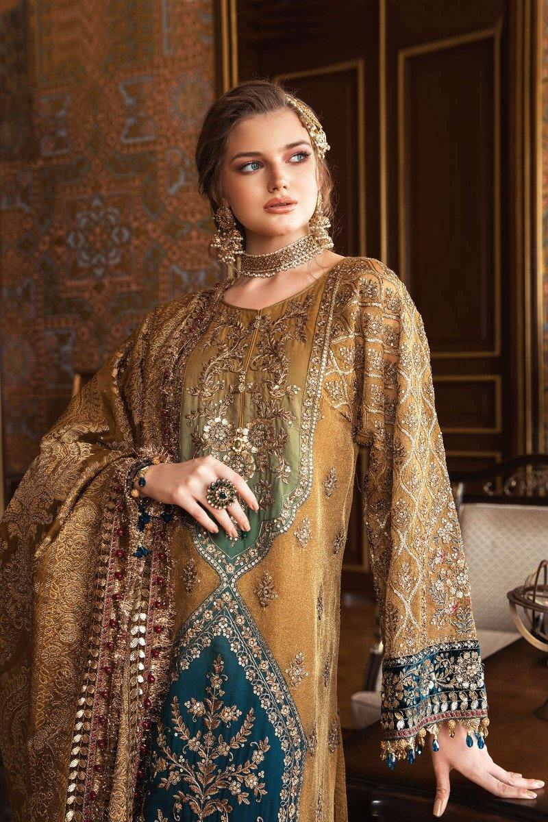 Restocked/Maria B Mbroidered Wedding Edition/Mustard (BD-2001) - AWWALBOUTIQUE