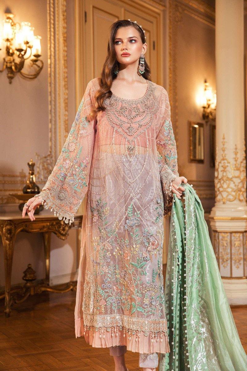Restocked/Maria B Mbroidered Wedding Edition/Fresh Peach (BD-2003) - AWWALBOUTIQUE