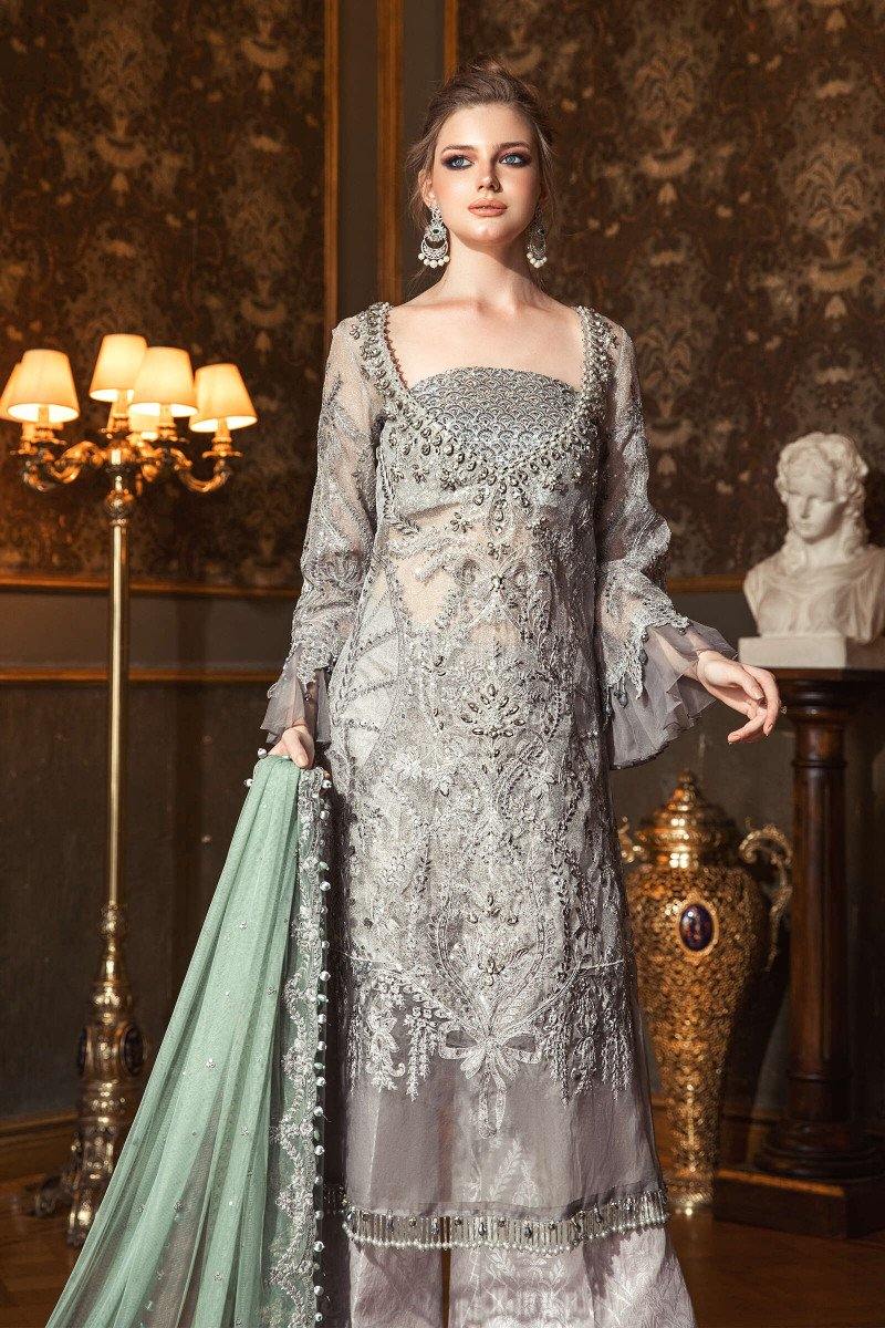 Restocked/Maria B Mbroidered Wedding Edition/Silver Grey (BD-2005) - AWWALBOUTIQUE