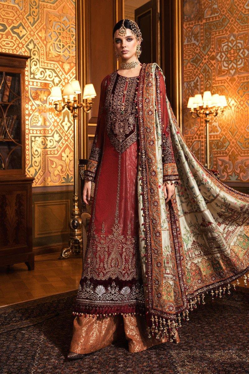 Restocked/Maria B Mbroidered Wedding Edition/Maroon (BD-2006)s - AWWALBOUTIQUE