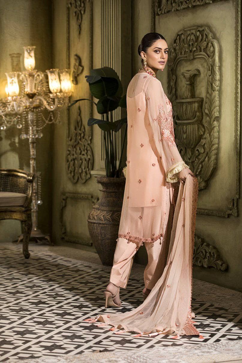 Caspara Chiffon Pakistani Suit Caspara Luxury Chiffon/PEACH QUARTZ