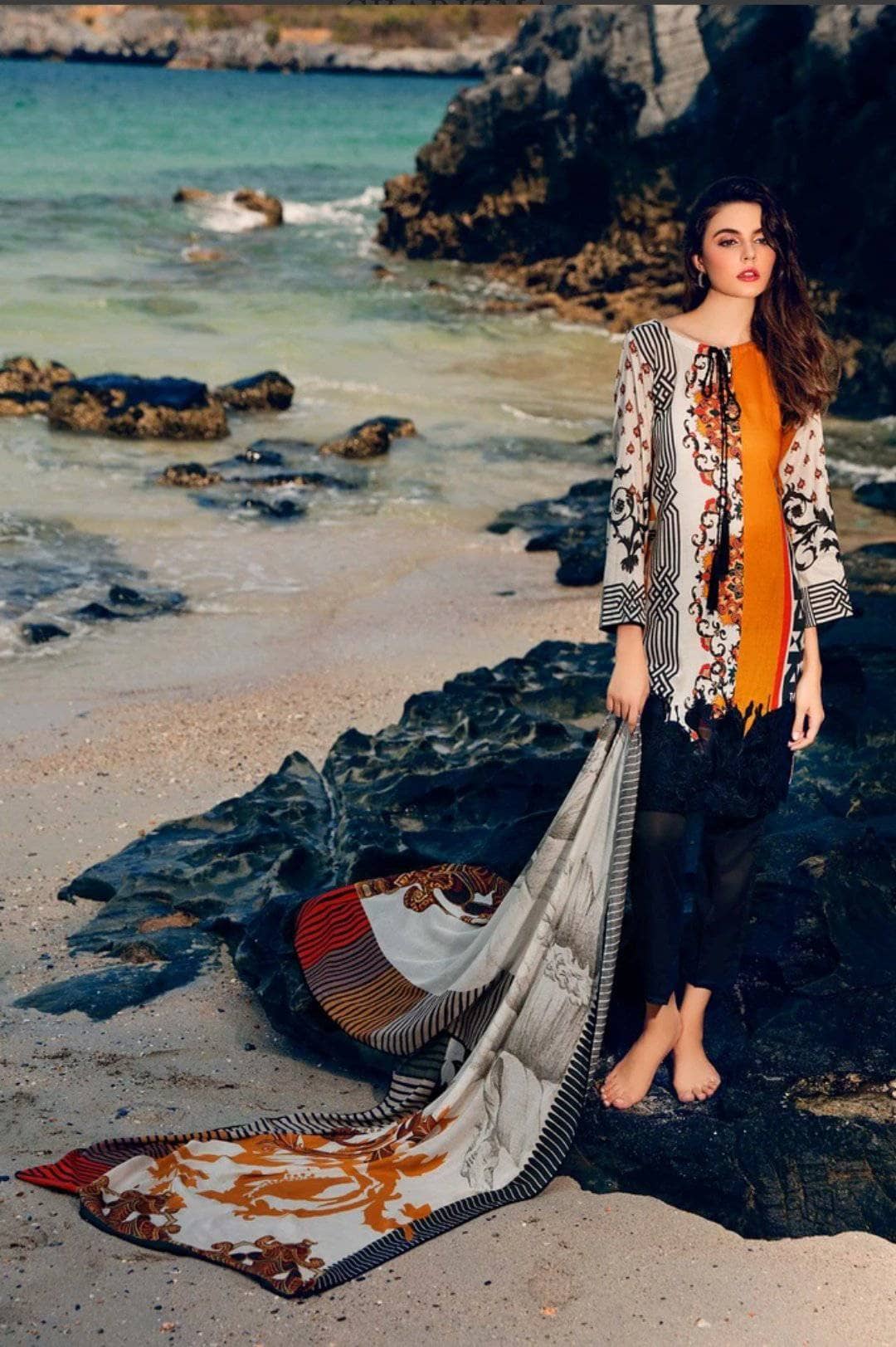 charizma Lawn Pakistani Suits Restocked/Charizma Combination Chapter 1/Tangerine Blink CC-44
