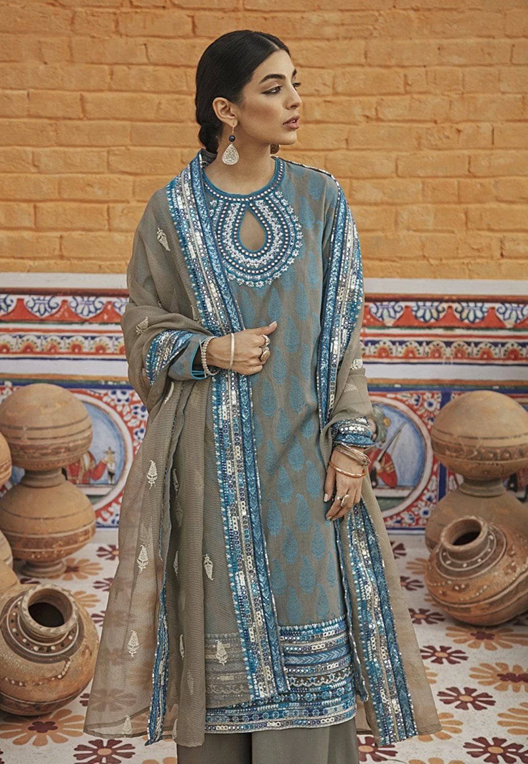 Cross Stitch Lawn Pakistani Suits Cross Stitch Rimjhim Eid Lawn/BARG-E FEROZ B
