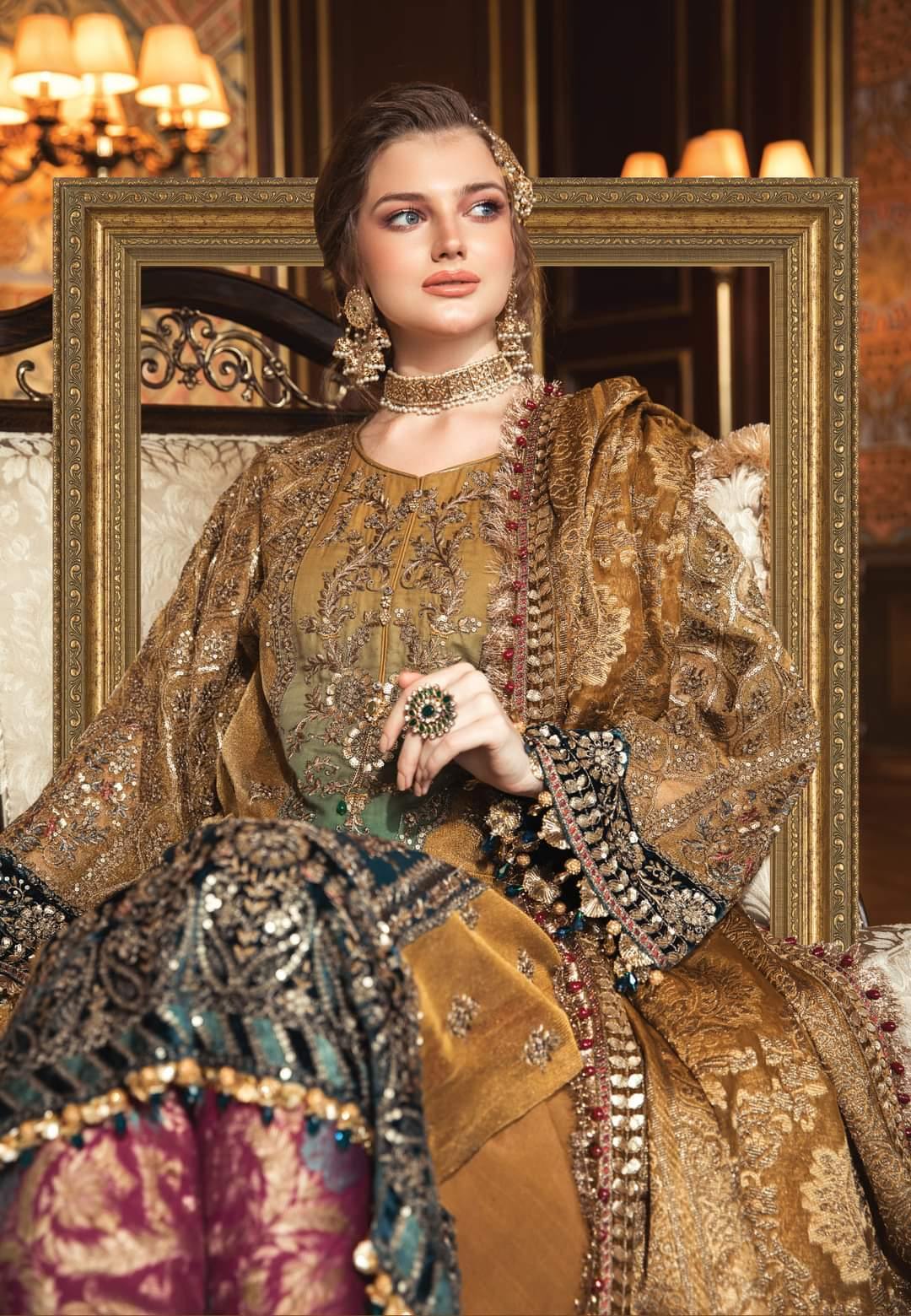 Restocked/Maria B Mbroidered Wedding Edition/Mustard (BD-2001) - AWWALBOUTIQUE