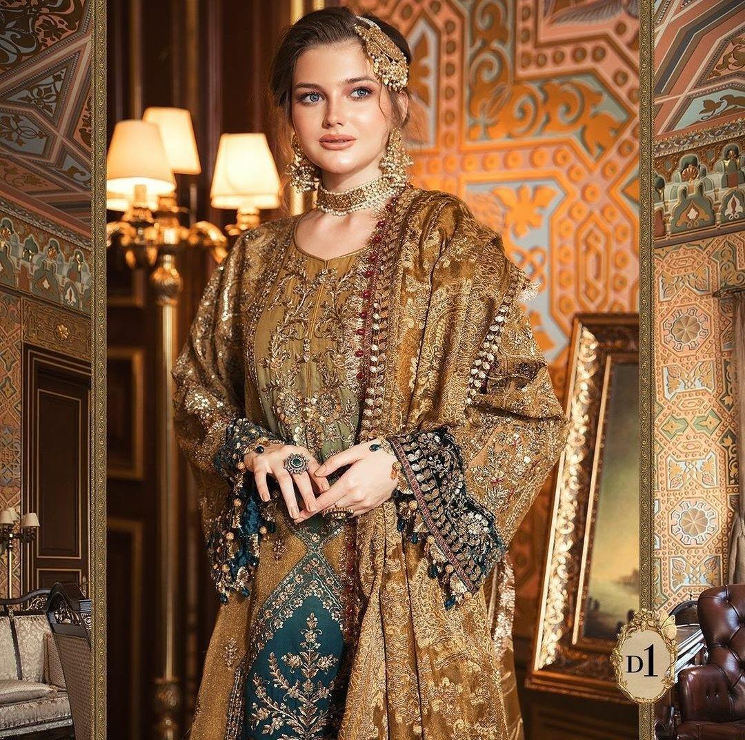 Restocked/Maria B Mbroidered Wedding Edition/Mustard (BD-2001) - AWWALBOUTIQUE