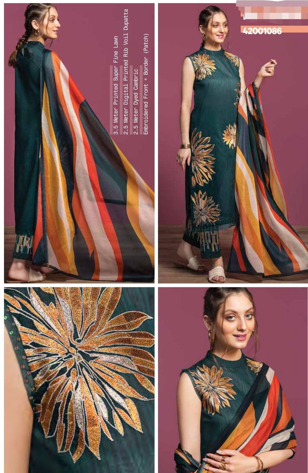 Nishat Lawn Collection/3 Pc/42001086 - AWWALBOUTIQUE